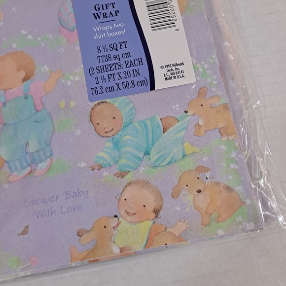 Vintage Hallmark Gift Wrap Baby Shower Infants Puppies Lot of 5 NIP USA - Picture 5 of 8